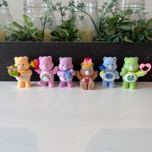 Care Bears Flocked Mini Figures 2024 Set of 6 Fuzzy Collectible Toys Rainbow
